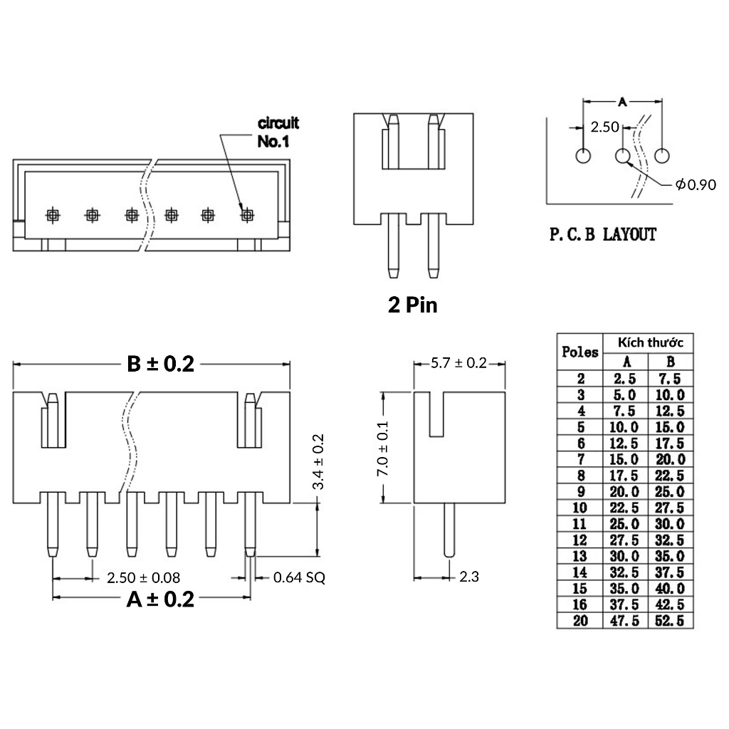 Đế Bus XH2.54mm Connector đực COMBO 10