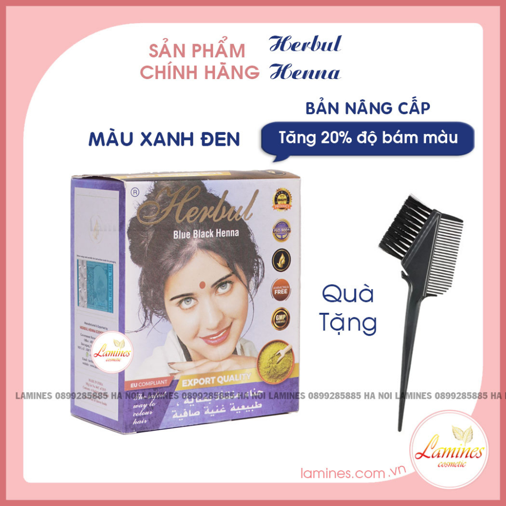 Thuốc Nhuộm Tóc Thảo Dược Herbul Henna Ấn Độ - Màu Xanh Đen Blue Black + Tặng Lược Nhuộm Tóc