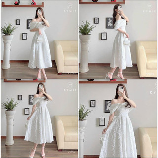 Đầm nữ thiết kế dự tiệc, váy cô dâu đi bàn tiệc cưới, đầm trễ vai dáng xoè dài (có mút ngực)