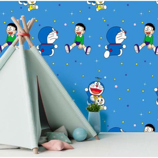 Giấy dán tường doremon có keo sẵn, cuộn dài 10 mét khổ rộng 45cm
