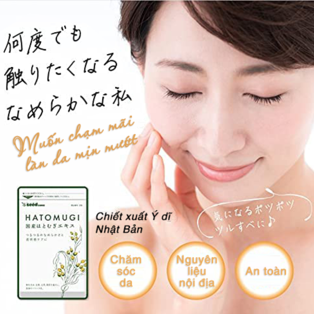 Viên uống chiết xuất hạt ý dĩ Hatomugi Seedcoms Tái Tạo và Dưỡng Trắng Da hỗ trợ thải độc ngừa dị ứng da 30 ngày