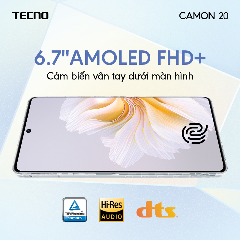 Điện thoại Tecno CAMON 20 8GB/256GB - Camera 64MP+32MP | 5000 mAh | Sạc nhanh 33W