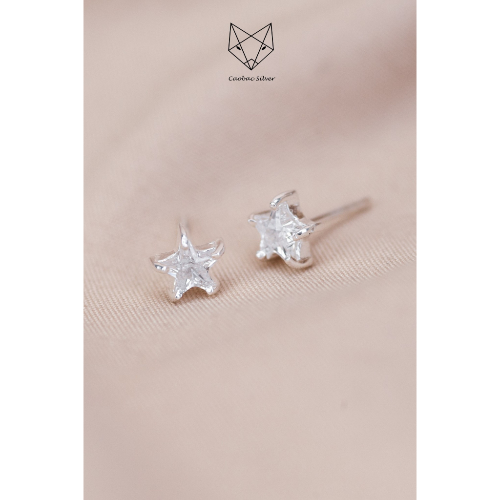 Khuyên Tai Bạc Nữ CaoBac Silver Chất Liệu Bạc Thái Cao Cấp Hoạ Tiết Sao Đá Lấp Lánh Độc Đáo Dành Tặng Cho Bạn Nữ