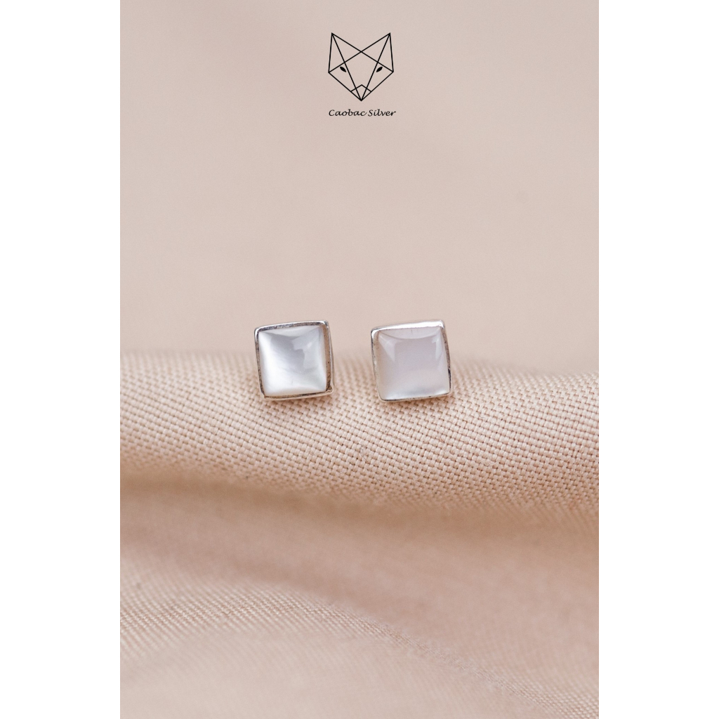 Khuyên Tai Bạc Nữ CaoBac Silver Chất Liệu Bạc Thái Cao Cấp Nụ Vuông Đá Xà Cừ Lạ Mắt Độc Đáo Dành Tặng Cho Bạn Nữ