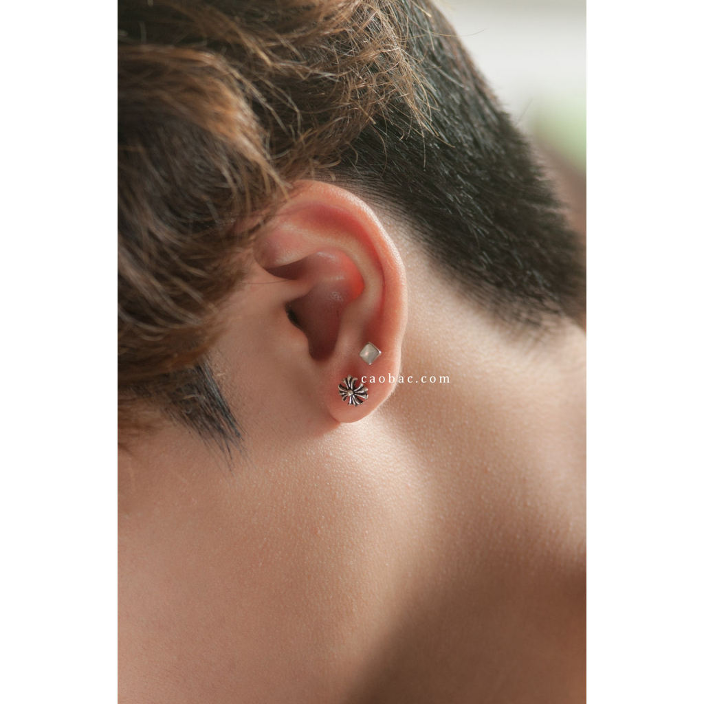 Khuyên Tai Bạc Nữ CaoBac Silver Chất Liệu Bạc Thái Cao Cấp Nụ Vuông Đá Xà Cừ Lạ Mắt Độc Đáo Dành Tặng Cho Bạn Nữ