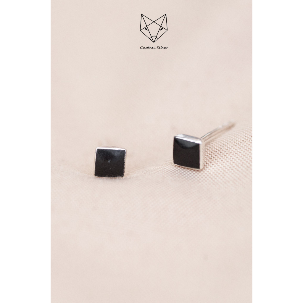 Khuyên Tai Bạc Nữ CaoBac Silver Chất Liệu Bạc Thái Cao Cấp Nụ Vuông Đá Xà Cừ Lạ Mắt Độc Đáo Dành Tặng Cho Bạn Nữ