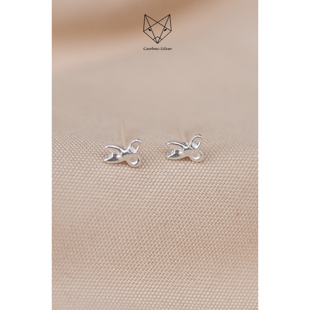 Khuyên Tai Bạc CaoBac Silver Chất Liệu Bạc Thái Cao Cấp Hoạ Tiết Kéo Mini Lạ Mắt Độc Đáo Dành Tặng Cho Bạn Nữ