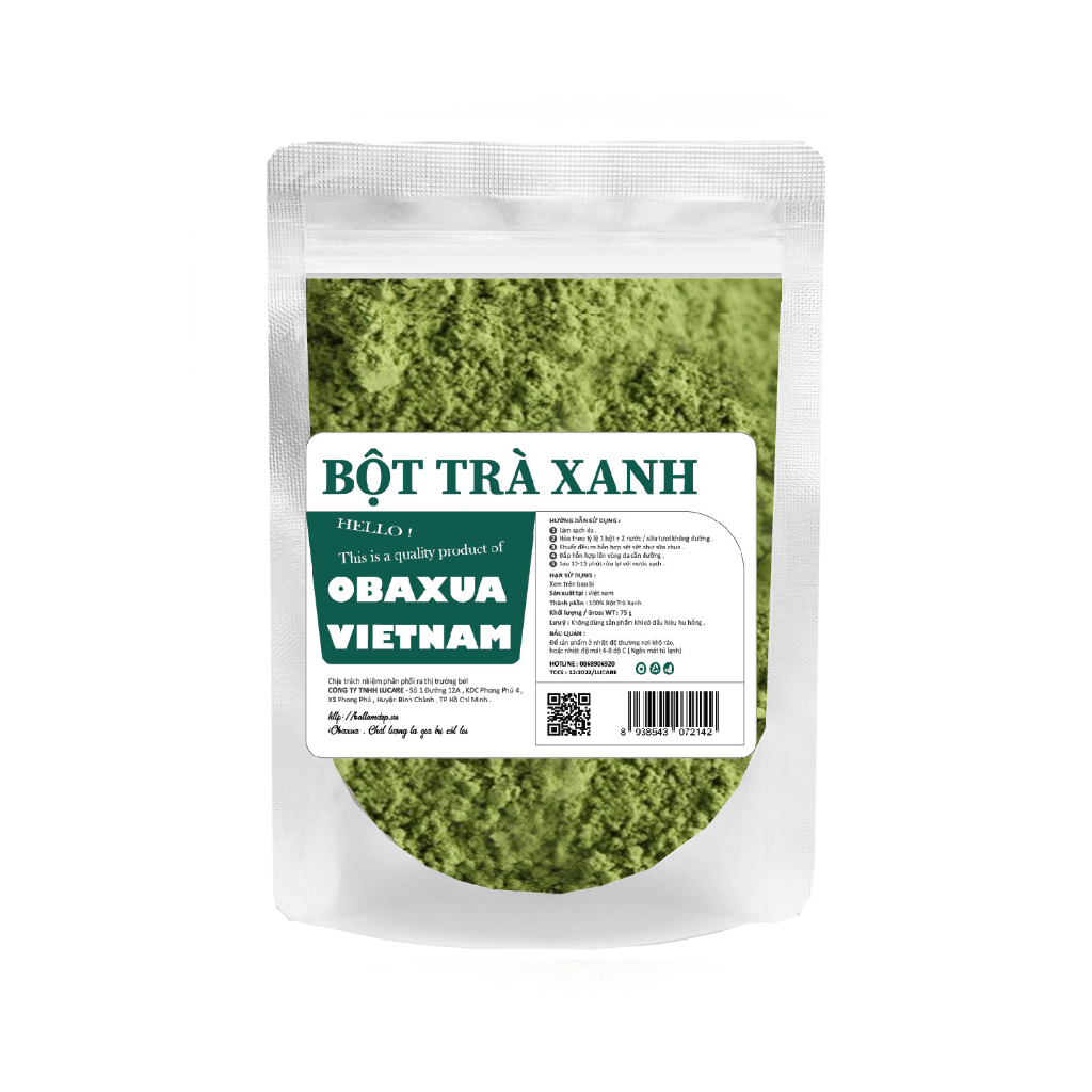 Bột trà xanh đắp mặt nguyên chất sấy lạnh hữu cơ Obaxua 100% Organic