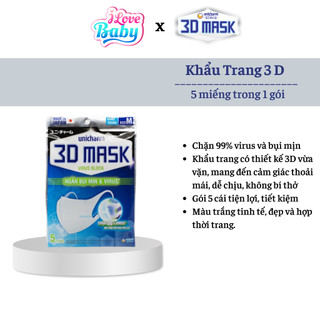 Khẩu Trang 3D Mask Virus Block - Ngăn ngừa vi khuẩn (Gói 5 miếng)