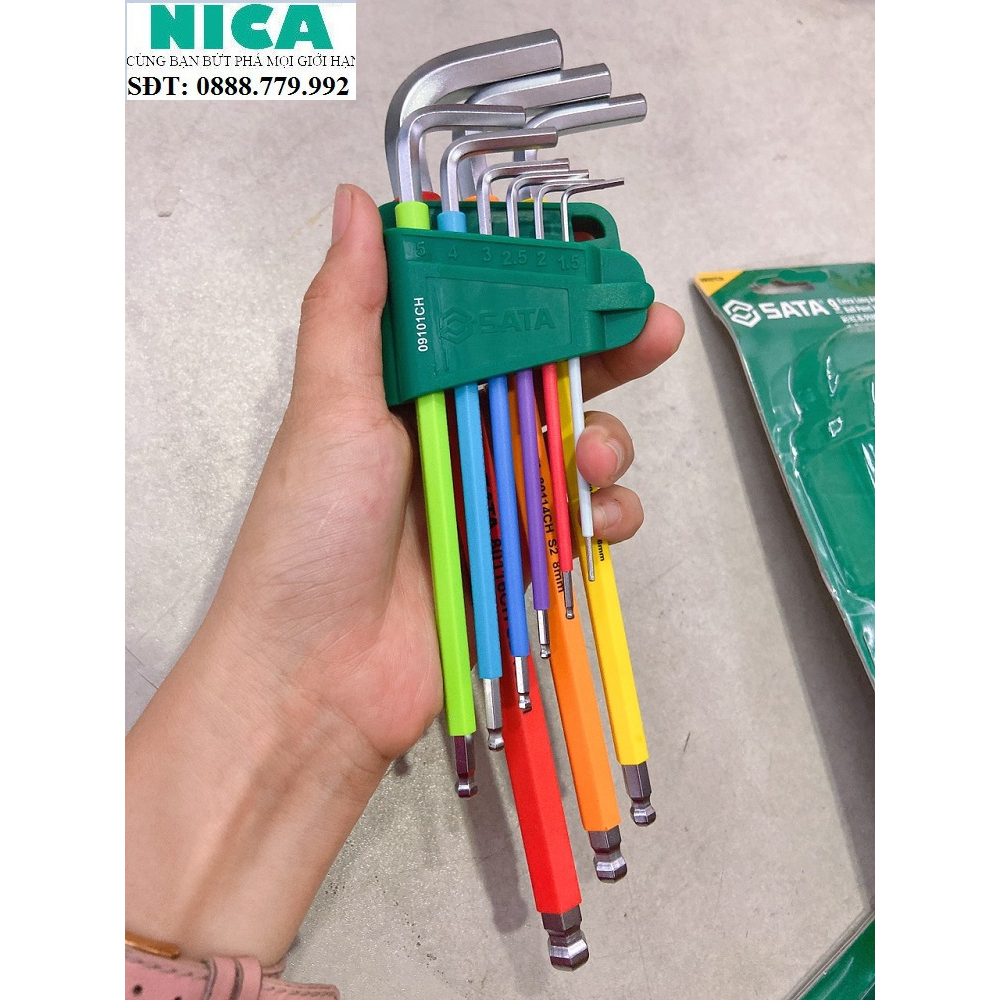 Bộ lục giác đầu bi 1.5-10mm 9 món dài ( nhiều màu sắc) SATA 09101CH