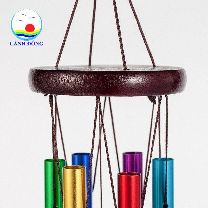 Chuông gió 6 thanh sắc màu phong thủy may mắn- Nhận khắc laser, in nội dung lên thẻ gỗ hình chiếc lá