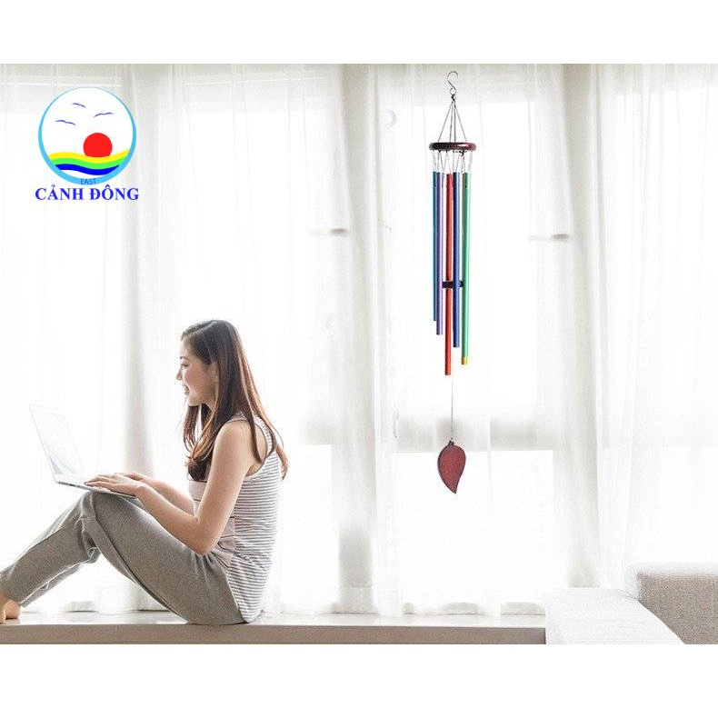 Chuông gió 6 thanh sắc màu phong thủy may mắn- Nhận khắc laser, in nội dung lên thẻ gỗ hình chiếc lá