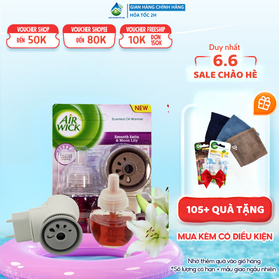 Máy khuếch tán tinh dầu tự động Air Wick kèm Lọ tinh dầu Hương Hoa Ly 19ml, chiết xuất 100% khử mùi hiệu quả