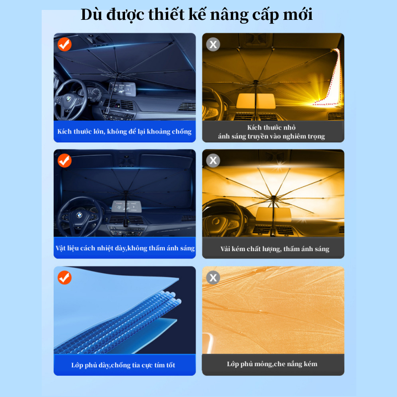 Ô Che Nắng Ô Tô Cao Cấp Dù che nắng kính lái Chống Tia UV Chắn Nắng Bảo Hành 6 Tháng
