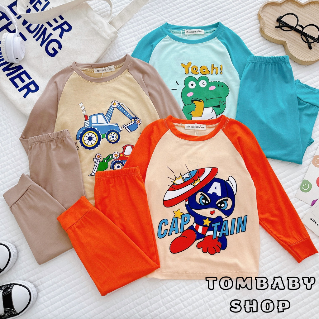 Bộ thun lạnh dài tay cho bé trai, bé gái chuẩn loại 1 mềm, mịn, mát cho bé hình ô tô, khủng long, siêu nhân