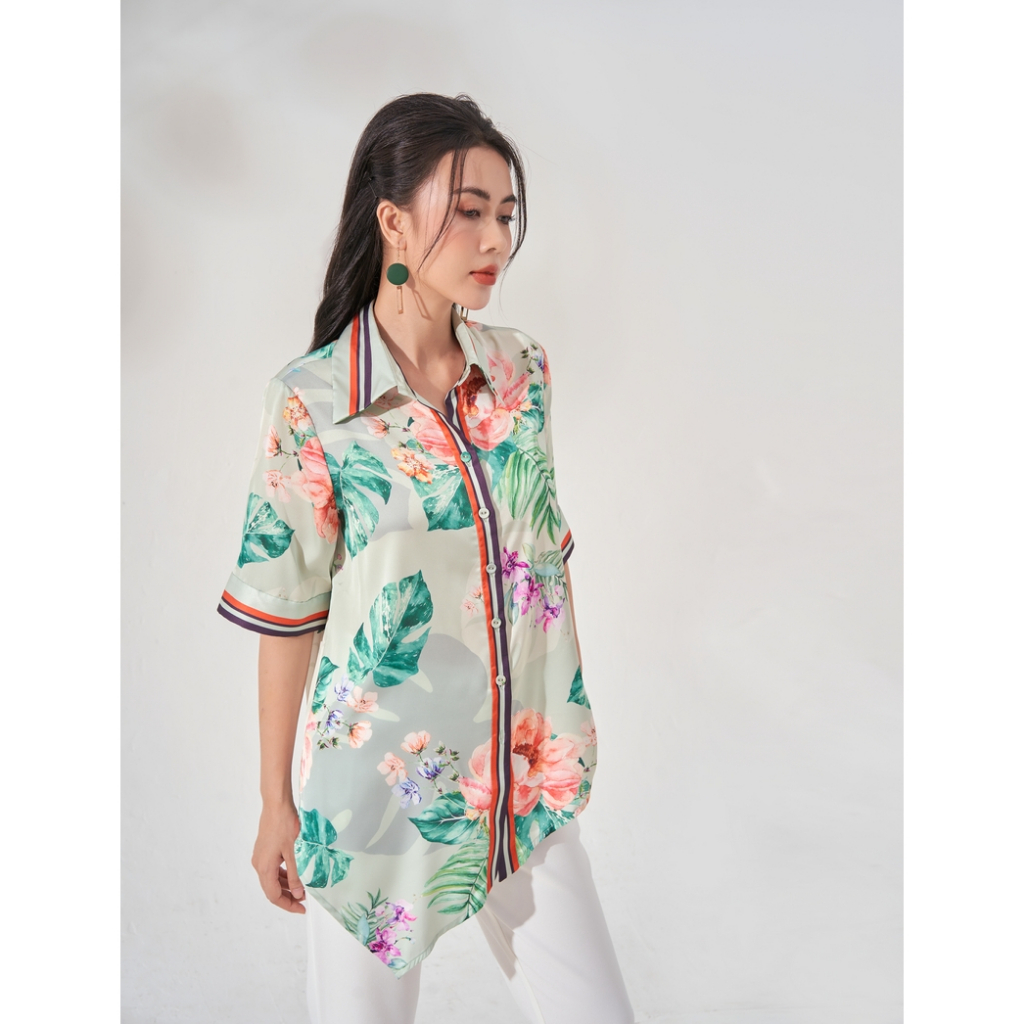 Áo sơ mi nữ tay ngắn, cổ đức vạt lệch HeraDG SAS20047