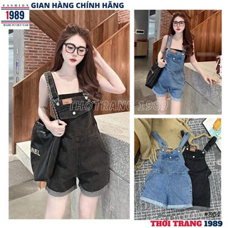  Yếm jean quần đùi nữ thêu logo màu xanh đen quần short yếm bò nữ dáng ngắn gấp gấu bassideexhottrend 2023 hàn quốc 