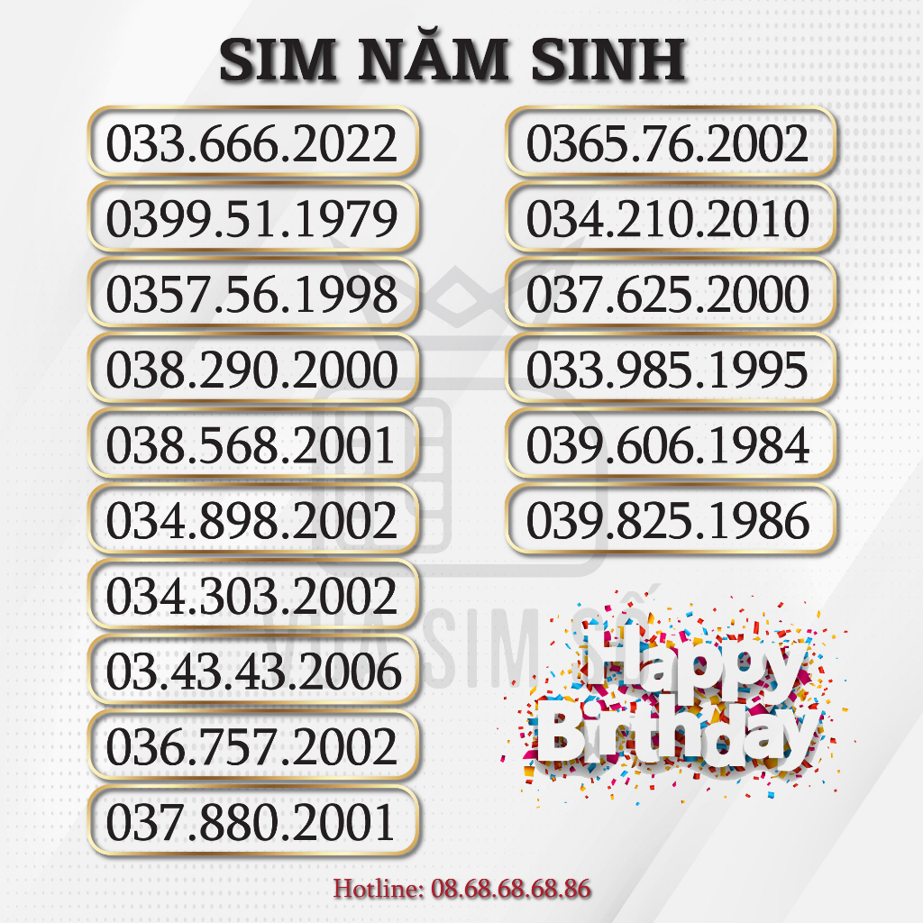 Sim Số Đẹp Năm Sinh Đầu 03, Sim Viettel Trả Trước, Hỗ Trợ Đăng Ký Chính Chủ