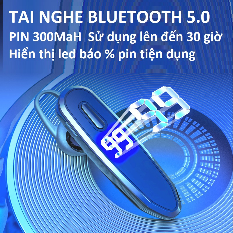 Tai Nghe Bluetooth 5.0 Pin 300mAh , Đàm Thoại - Nghe Nhạc Lên Đến 30 Giờ , Hiển Thị Led Báo % Pin .