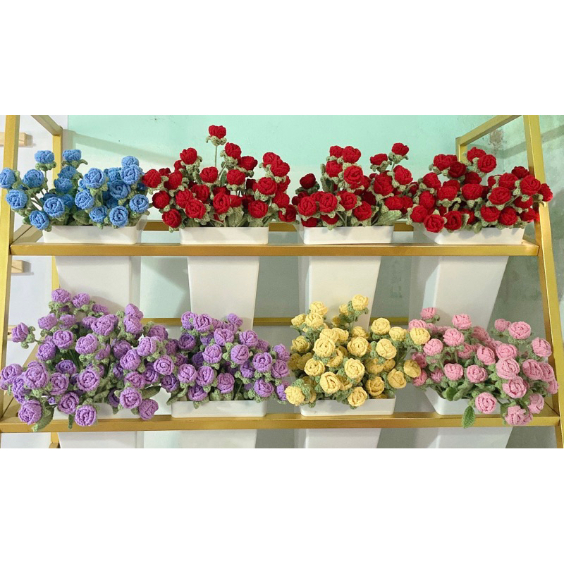 Nhánh hoa hồng mini bằng len