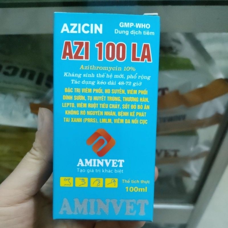 Azi (azithromycin) 100 LA 20ml, 100ml chuyên đường hô hấp trên vật nuôi