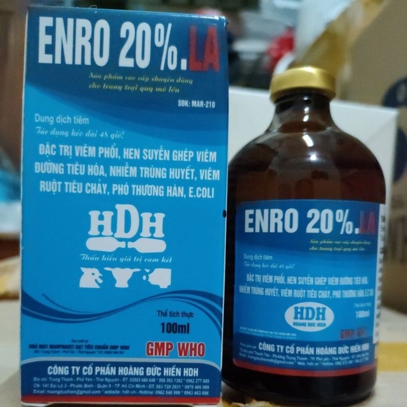 Enro 20% LA 20ml, 100ml chuyên tiêu chảy vật nuôi.