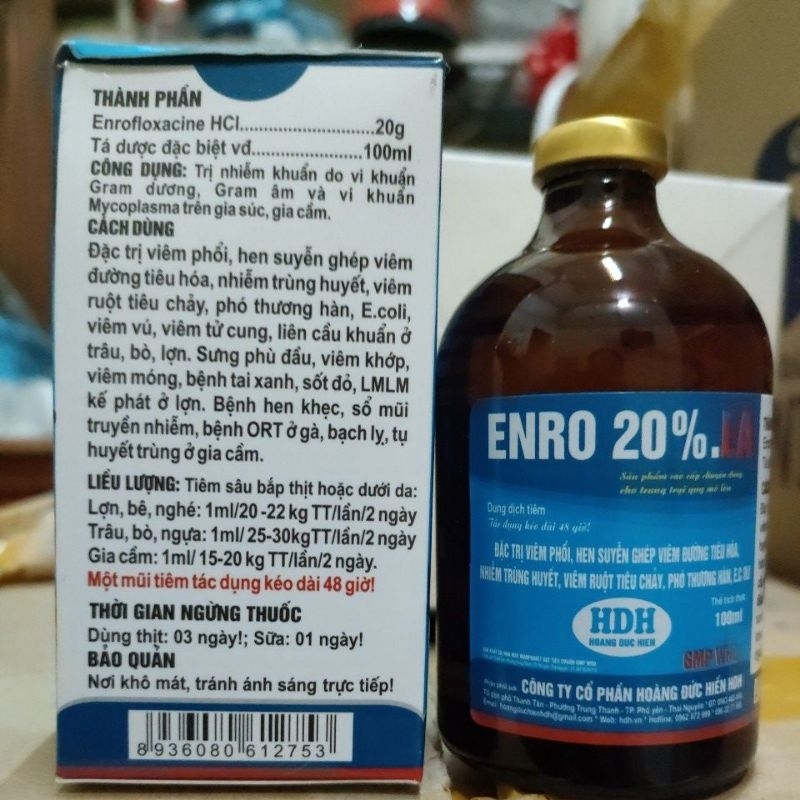 Enro 20% LA 20ml, 100ml chuyên tiêu chảy vật nuôi.