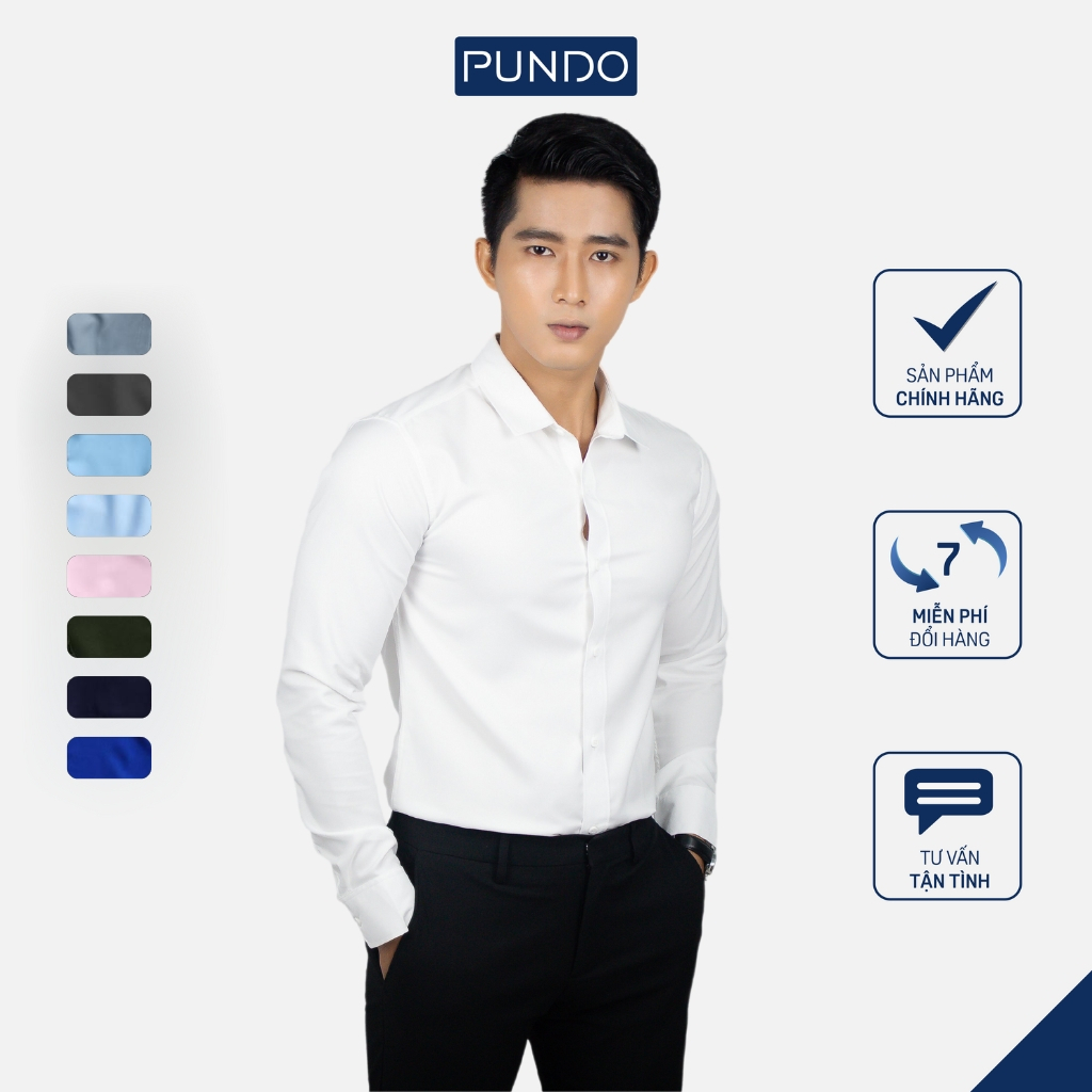 Áo sơ mi nam dài tay chất cotton lụa chống nhăn thấm hút bảng màu basic dễ phối PUNDO ASMPD03