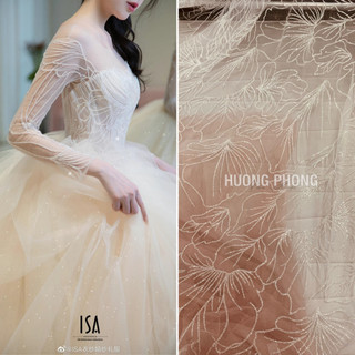 Vải ren kim tuyến trắng 586
