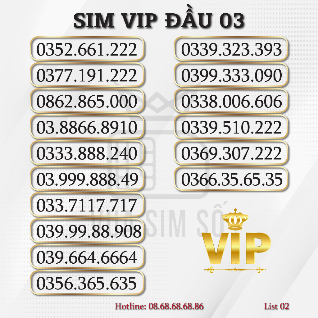 Sim Số Đẹp Sim Vip Đầu 03 List 2, Sim Viettel Trả Trước, Hỗ Trợ Đăng Ký Chính Chủ Khi Nhận Sim