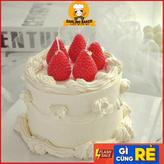 Hộp 4 Quả Nến Dâu Thơm Cao Cấp Trang Trí Bánh Kem, Phụ Kiện Bánh Sinh Nhật