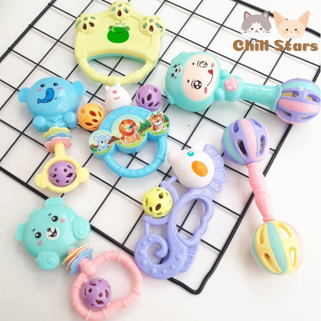 Bộ đồ chơi xúc xắc 7 món hình thú phát tiếng kêu vui nhộn kích thích vận động và giác quan của bé Chill Stars