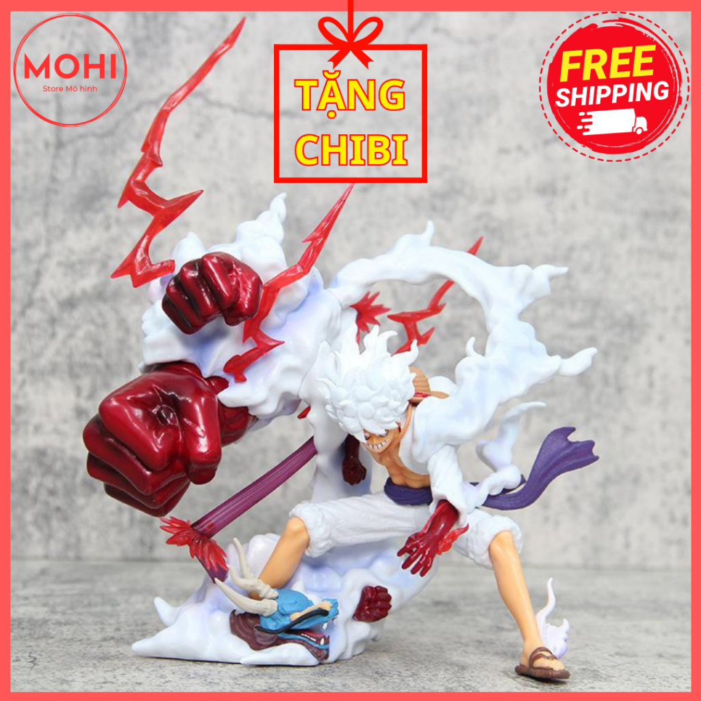 Mô hình Luffy Gear 5 Nika kiểu dáng chiến đấu cực đẹp - Mô hình One Piece cao 25cm, có hộp màu ( Tặng Chibi )
