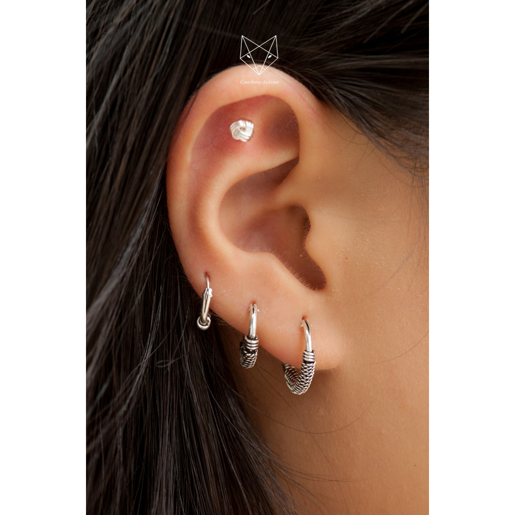 Khuyên Tai Bạc Nữ CaoBac Silver Chất Liệu Bạc Thái Cao Cấp Hoạ Tiế Xoắn Trắng Mini Lạ Mắt Độc Đáo Dành Tặng Cho Bạn Nữ