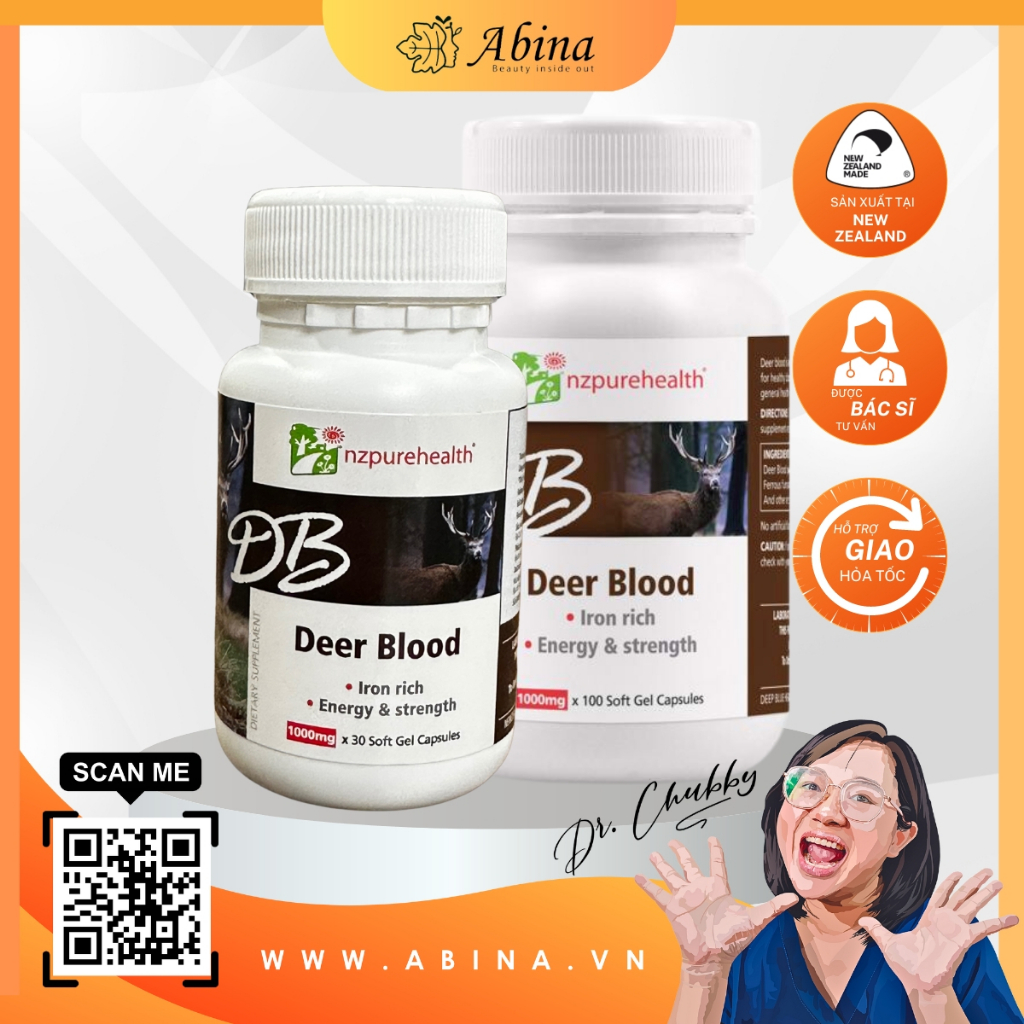 Viên bù máu, bổ sung sắt từ huyết hươu NZ Pure Health Deer Blood 30 viên hoặc 100 viên Dr Chubby