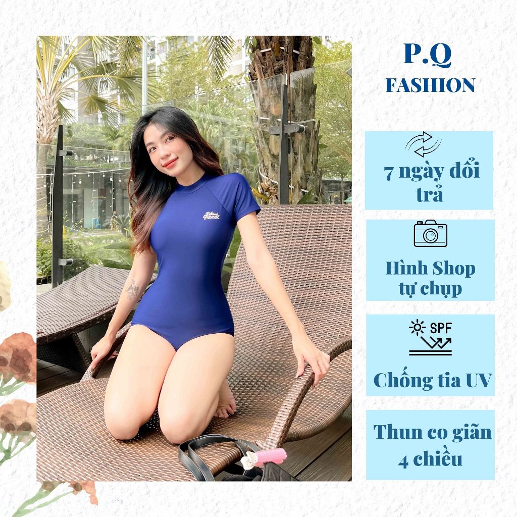 Đồ bơi Nữ một mảnh tay kiểu tay ngắn - màu Xanh Navy