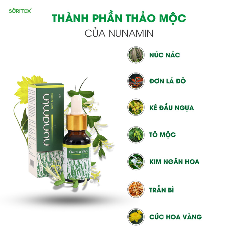 Tinh Chất Xoá Mụn Cóc, Mụn Cơm, Mắt Cá Chân, Mụn Thịt, Mụn Ruồi Chiết Xuất Thảo Mộc Nunamin 15Ml