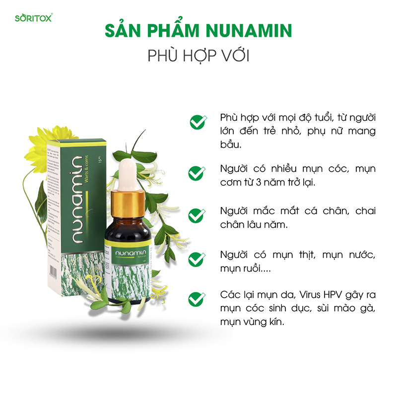 Tinh Chất Xoá Mụn Cóc, Mụn Cơm, Mắt Cá Chân, Mụn Thịt, Mụn Ruồi Chiết Xuất Thảo Mộc Nunamin 15Ml