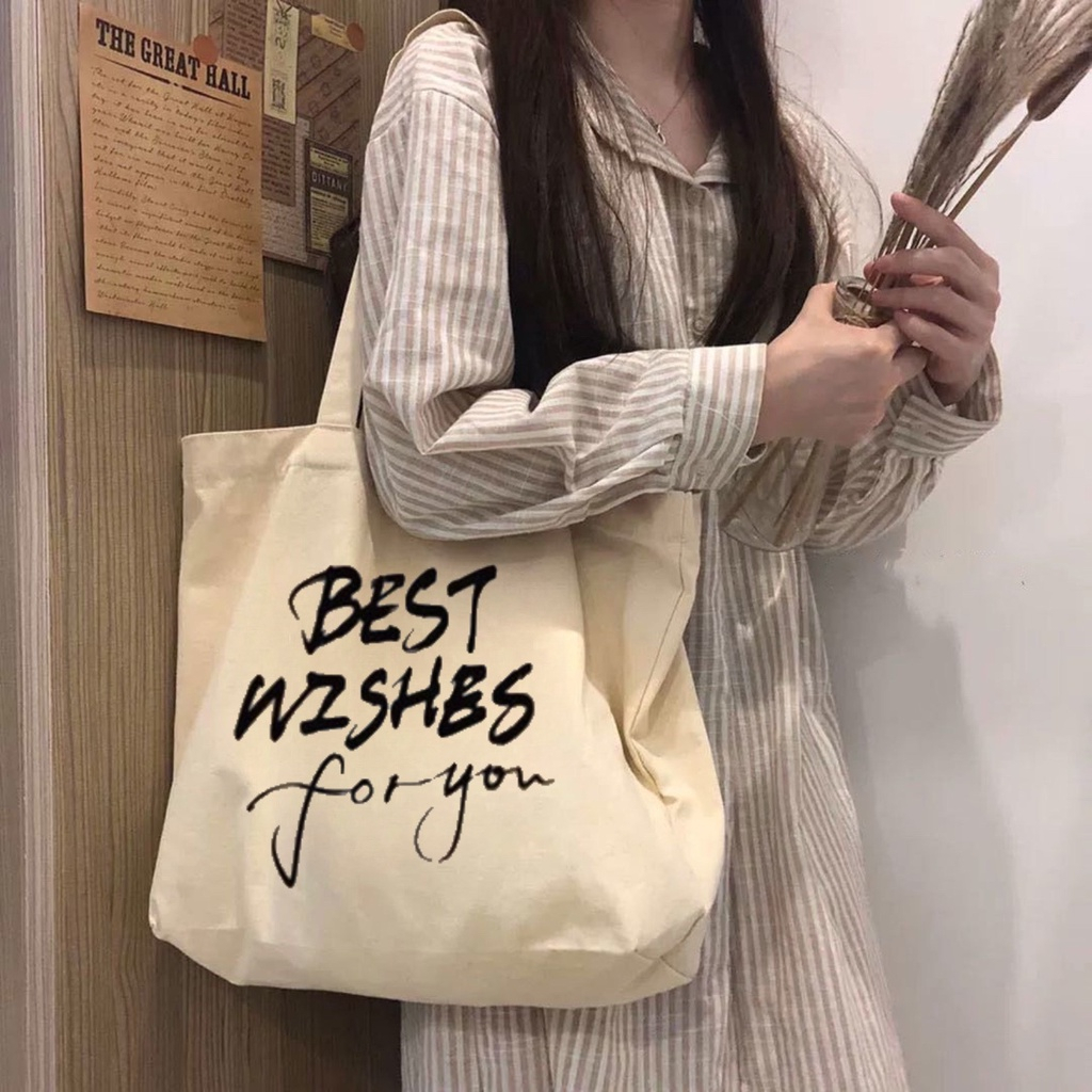 Túi tote , túi vải canvas phong cách Hàn quốc có khóa miệng ngăn phụ bên trong thời trang