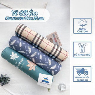 Gối ôm cotton 100%, gối ôm dài người lớn 35cmx100cm, vỏ áo gối có khóa kéo ở thân, bo tròn 2 đầu rất tiện khi thay vỏ