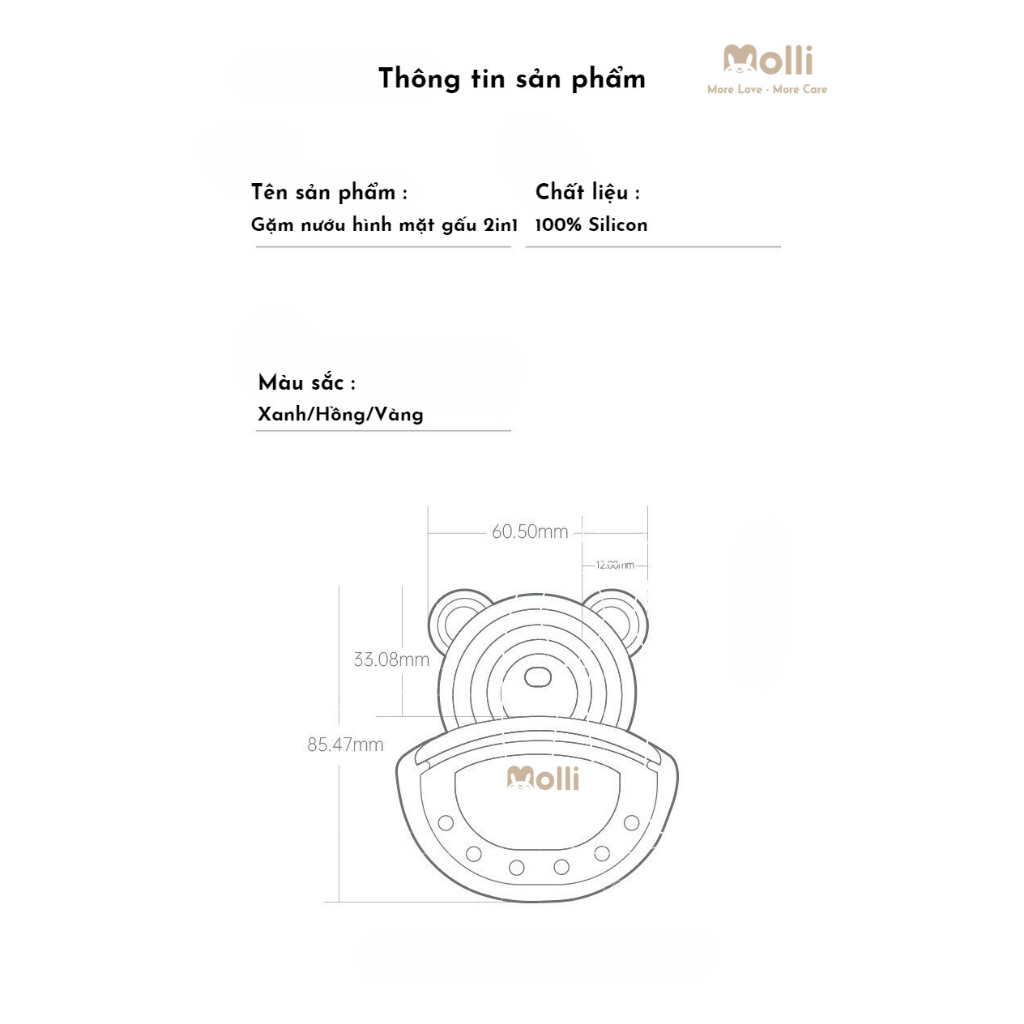 Gặm nướu hình gấu 2in1 silicon Molli - không mùi, không BPA - an toàn cho bé