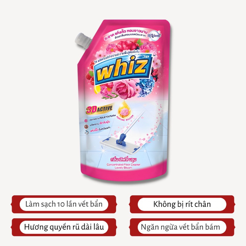 Nước lau sàn Whiz công nghệ 3D mới làm sạch nhà cửa, hương thơm nồng nàn Thái Lan 800ml