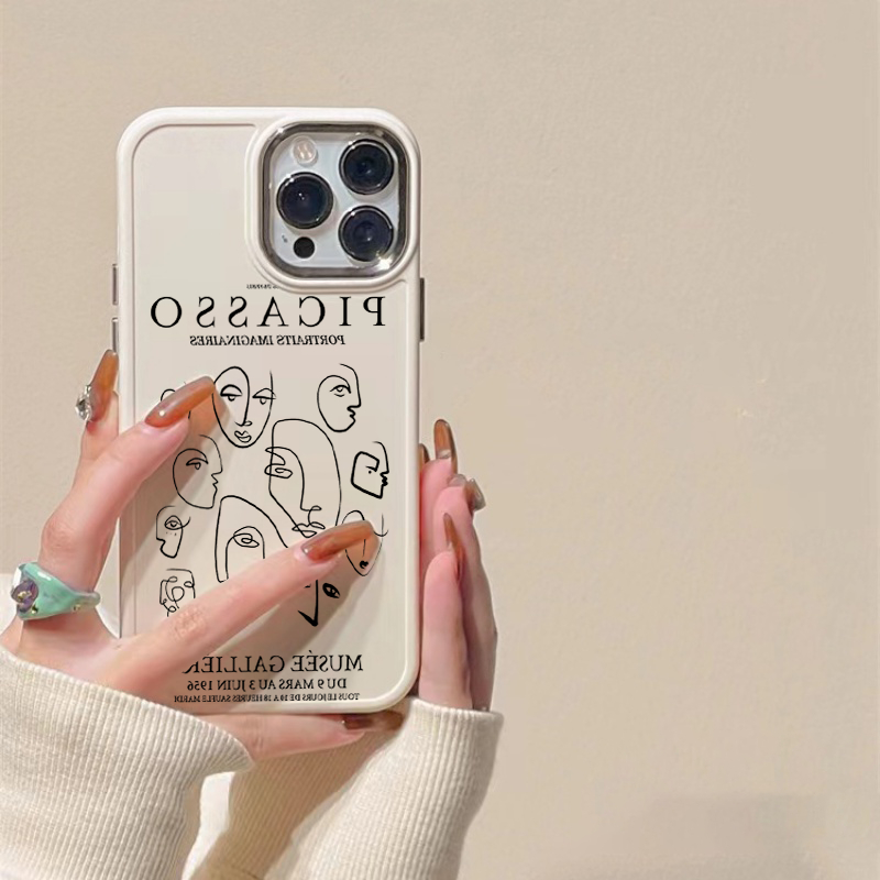 Ốp điện thoại TPU mềm dáng vuông Tranh Picasso Camera bạc cho iPhone 14 Pro max 13 Pro Max 12 Pro Max 11 xr xs sg5003