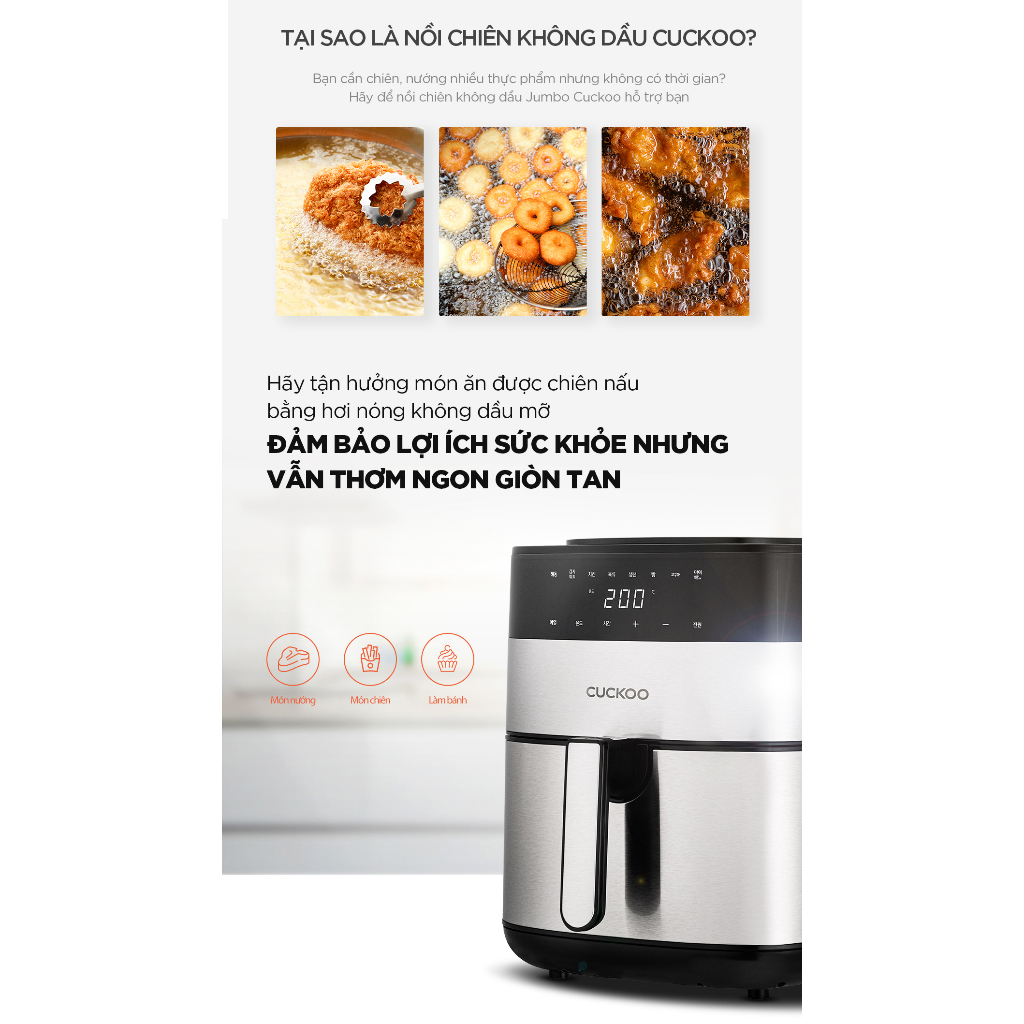 Nồi chiên không dầu Cuckoo 5.5L CAF-G0510T/BKVNCV - Màn hình cảm ứng LED - Dễ dàng vệ sinh - Công suất 1750W - Hàng chín