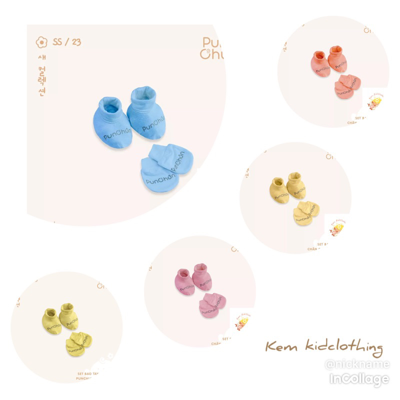Punchun set bao tay bao chân sơ sinh SS2023D01