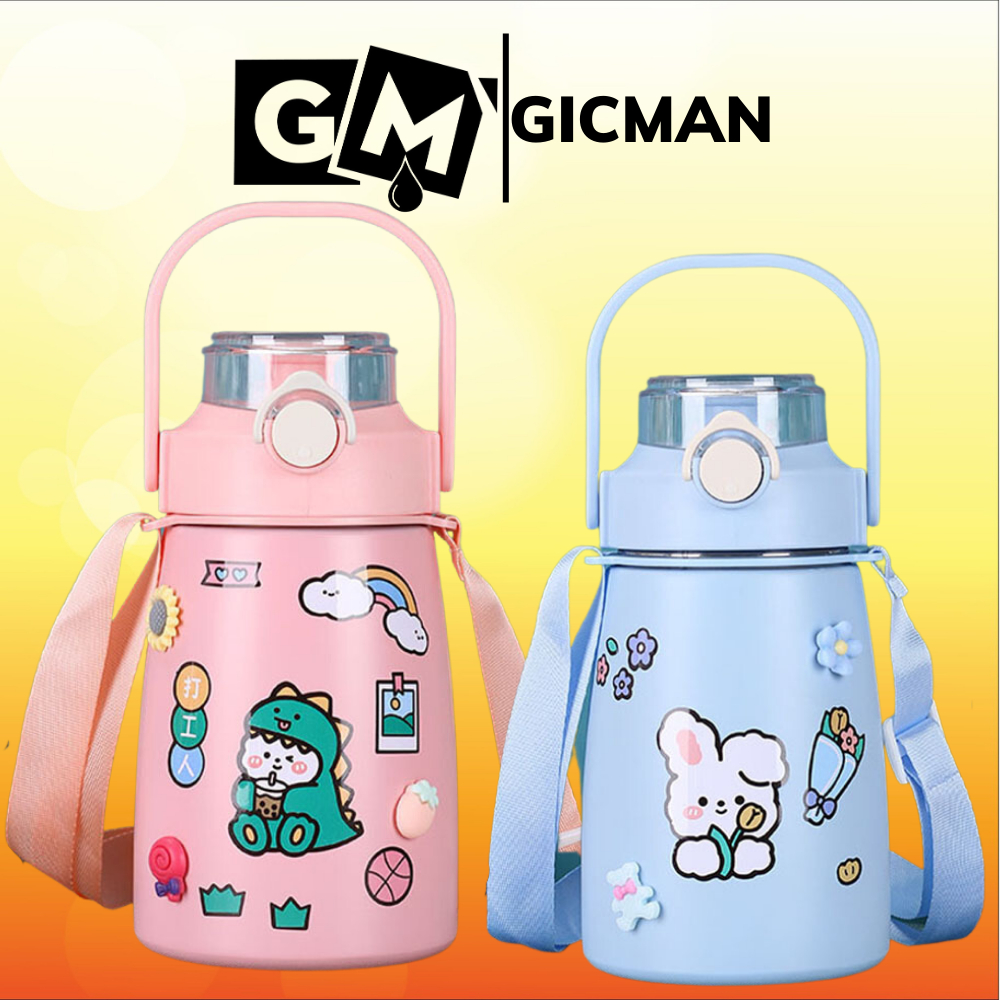 Bình giữ nhiệt cho bé GICMAN chất liệu inox 304, bình nước giữ nhiệt cho bé 900ml có ống hút _ GICMAN