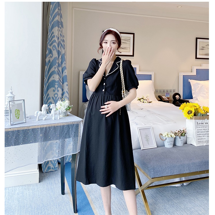 Váy bầu bigsize - Đầm bầu thiết kế GuMe Cổ Pyjama Viền Ren 3 Màu Đen , Hồng , Xanh dáng babydoll chất vải đũi hàn MB168