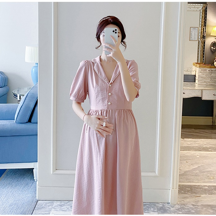 Váy bầu bigsize - Đầm bầu thiết kế GuMe Cổ Pyjama Viền Ren 3 Màu Đen , Hồng , Xanh dáng babydoll chất vải đũi hàn MB168