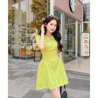 Đầm sơmi cổ sen nút bọc