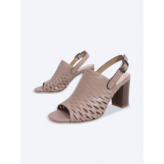 Giày sandal gót trụ 7cm da thật cắt lazer se01- salsa